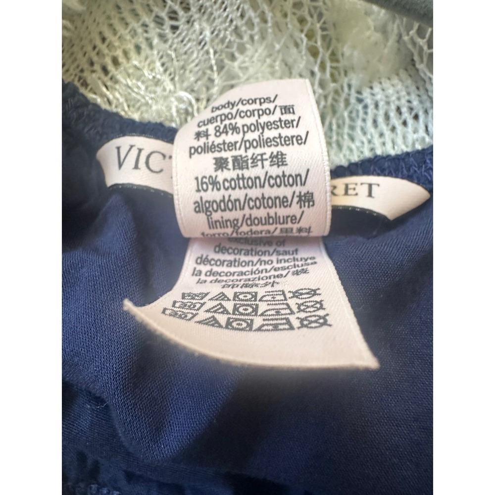 Victoria's Secret Navy Blue Eyelet Lace Trim Babydoll Camisole Crop Top Large - Picture 5 of 6